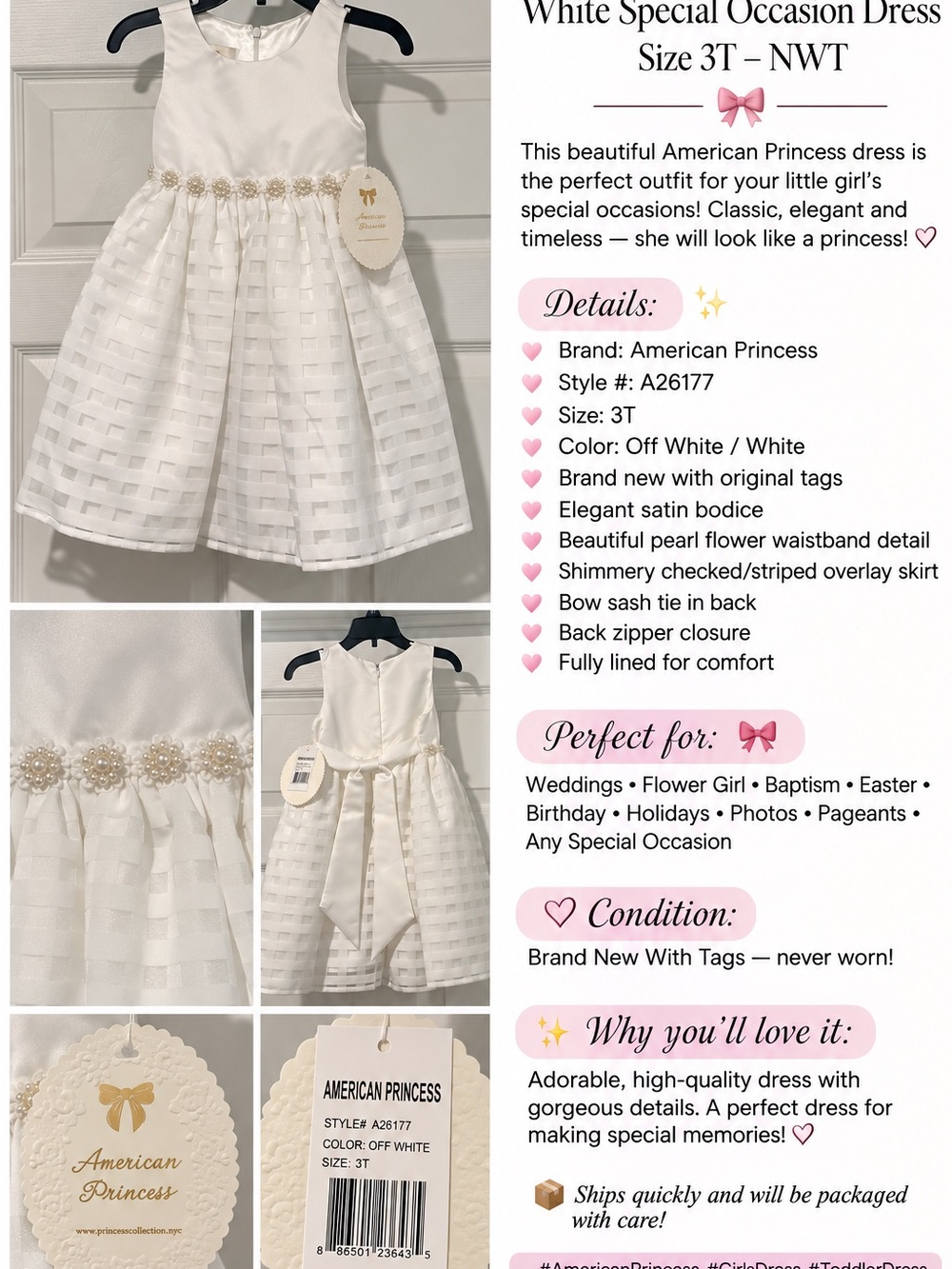 NWT - American Princess Off White Flower Waistband Special Occasion Dress - 3T